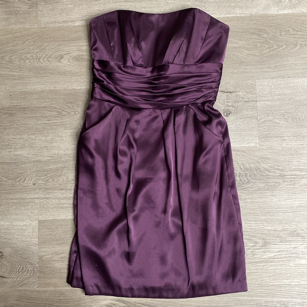 David’s Bridal Strapless Purple Cocktail Dress